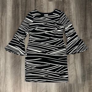 Bethany Black and White Striped Flare Sleeve Dress - Medium
